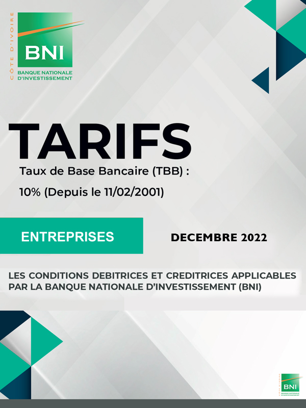 CONDITIONS DE BANQUE POUR LES ENTREPRISES 2022