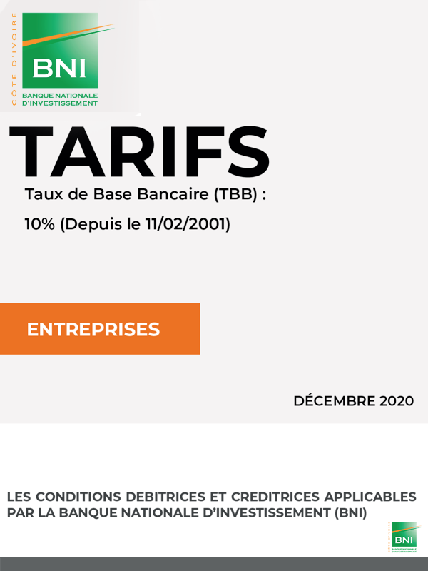 CONDITIONS EN VIGUEUR - TARIFS APPLIQUÉS AUX ENTREPRISES