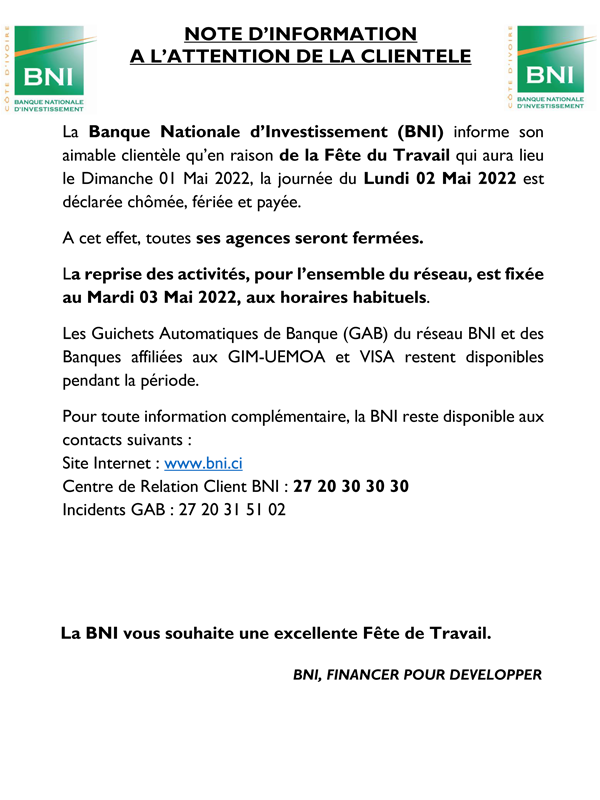 NOTE D'INFORMATION FÊTE DU TRAVAIL 2022