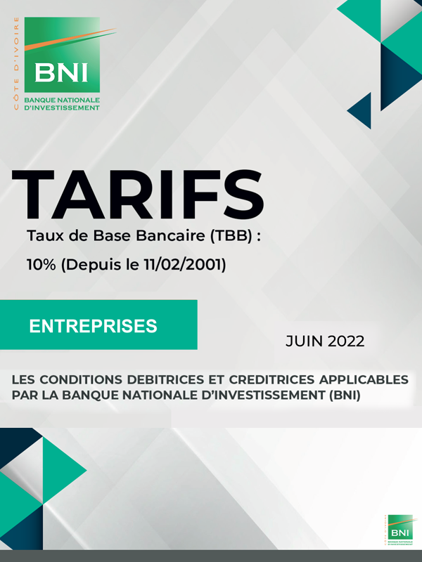 CONDITIONS DE BANQUE ENTREPRISES JUIN 2022