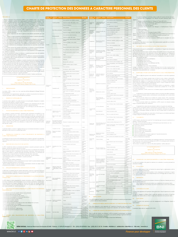 CHARTE DE PROTECTION DES DONNÉES PERSONNELLES DES CLIENTS